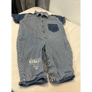 Vintage Oshkosh Bubble‎ Railroad Striped Romper Cotton 6 9 Months EUC Denim